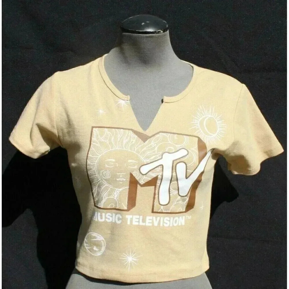 New Women's Brown Trendy MTV Music Television Crop Top Emo Girl Indie Core
